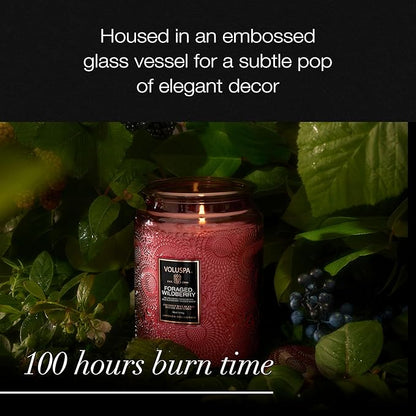 Voluspa Foraged Wildberry Large Jar Candle, 18 oz, Coconut Wax Blend, Berry Scented Candle for Home, 100 Hour Burn Time, Handcrafted in The USA