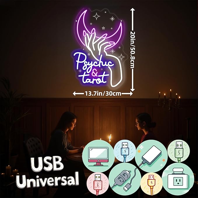 Psychic and Tarot Neon Sign, Psychic Tarot Room Wall Decor Gifts, Tarot Shop Decor, Gothic Lover Gift, Dark Gothic Wall Art, Fortune Teller SignGirls Room Gaming Room Party, arot Reader Gifts