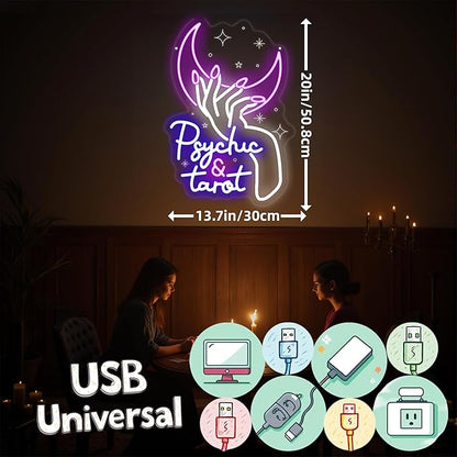 Psychic and Tarot Neon Sign, Psychic Tarot Room Wall Decor Gifts, Tarot Shop Decor, Gothic Lover Gift, Dark Gothic Wall Art, Fortune Teller SignGirls Room Gaming Room Party, arot Reader Gifts