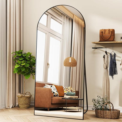 34x76 Arched Full Length Mirror Floor Mirrors with Aluminum Alloy Frame Free-Standing Wall Mounted Floor Mirrors or Large Dressing Mirror, Black Mirror Full Length