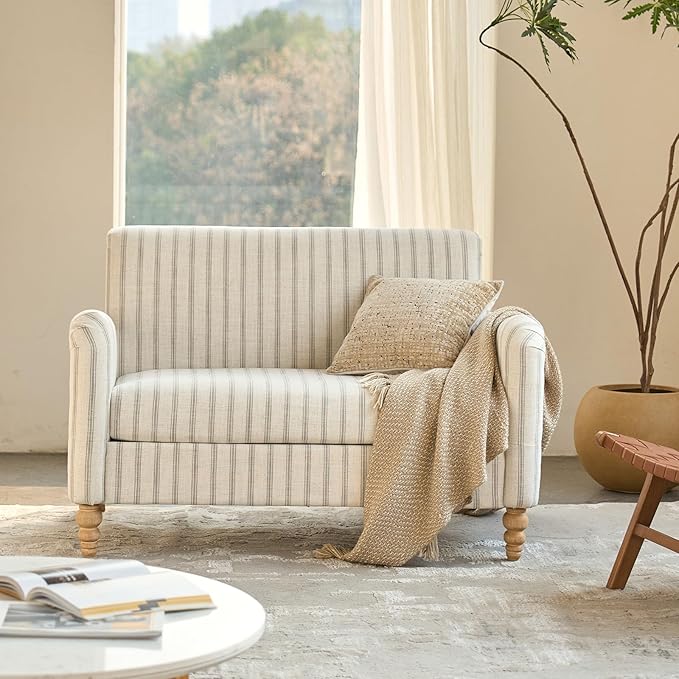 EcoHarbor Living 50.5" Mid-Century Modern Couch, Upholstered Sofa with Armrests, Stripe Mini Couches for Small Space, Living Room, Bedroom, Office, Apartment, Stripe