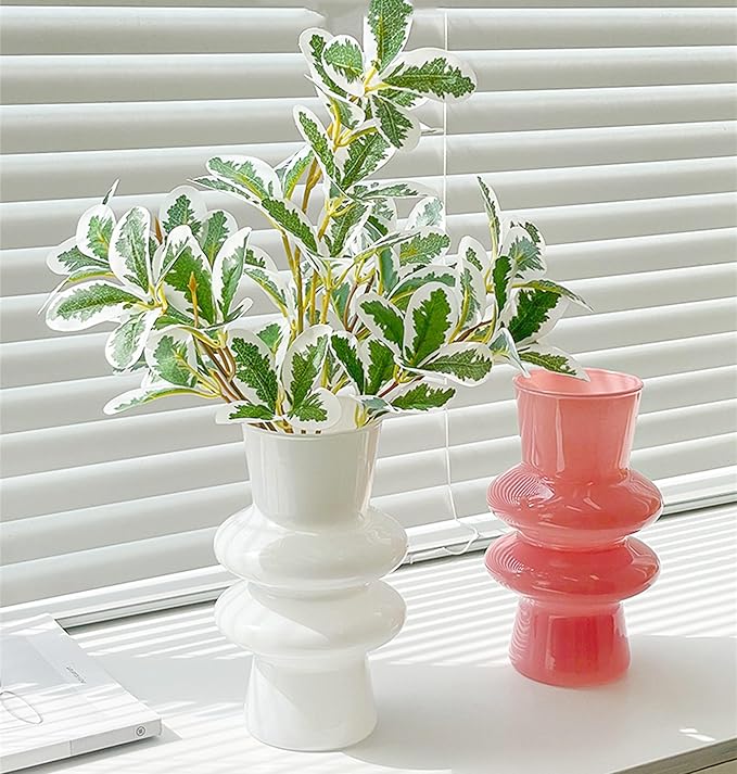 JSPYFITS Modern Glass Vases, 7.87" Tall Four-Layer Book Vase Bubble Flower Vases Decorative for Home Décor, Decorative Pink Glass Table Vase for Wedding Housewarming Gift