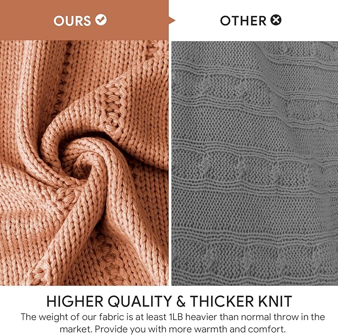 RECYCO Cable Knit Burnt Orange Throw Blanket Twin Size, Super Soft Warm Cozy Decorative Knitted Throw Blanket 3.6LB for Bed, Chair Large 60"x80"