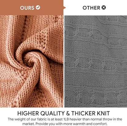 RECYCO Cable Knit Burnt Orange Throw Blanket Twin Size, Super Soft Warm Cozy Decorative Knitted Throw Blanket 3.6LB for Bed, Chair Large 60"x80"
