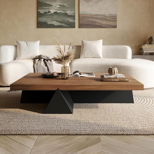 Acanva Modern Rectangle Coffee Table with Triangle Base, Minimalist Style Low Profile Center Tables for Living Room Home Office
