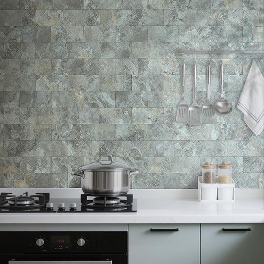 AULIGET 3" x 6" Subway Tile Peel and Stick Backsplash, Thick PVC Stick on Wall Tiles (4, Grey & Brown Slate)