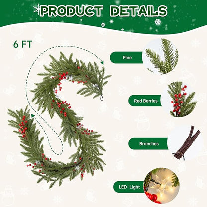 Bluesea 6FT Artificial Norfolk Pine Garland - Faux Christmas Garland, Fake Greenery Garland for Table, Mantle, Wall, Indoor, Outdoor Christmas Decorations (1 Pcs)