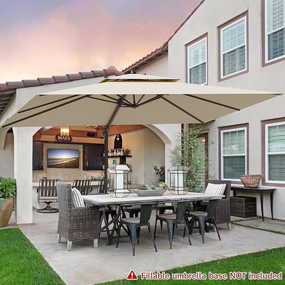 9x12FT Cantilever Patio Umbrella - Heavy Duty Double Layer Offset Design with 360° Rotation, Large Rectangle Sun Shade Umbrella for Garden, Deck, Pool, Backyard, Beige