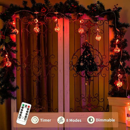 YOLIGHT Wishing Ball Curtain Lights 200 LED Window Curtain String Lights with Remote, USB Battery Powered Twinkle Globe Fairy Lights for Party Bedroom Christmas Halloween Decoration (Orange)