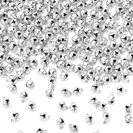Augshy 200 Pcs Small Silver Jingle Bells, 1/4 Inch Craft Bells Mini Bell Bulk for Christmas Home and Pet Decorations Bracelet Necklace Knitting Jewelry Making Xmas Decor Party Favors Supplies