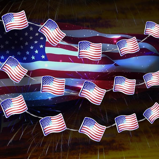 Coquimbo 4th of July Decorations Flag Lights, Patriotic String Lights Battery Operated 10FT 30 LED Fairy Lights, Fourth of July Decor for Home Indoor Outdoor Memorial Independence Day