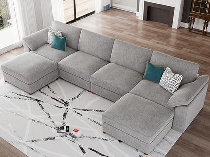 EASE MOOSE Oversized Sectional Modular Sofa with Ottoman,Modern Luxury Deep seat U Shape Modular Sofa Removable and Washable