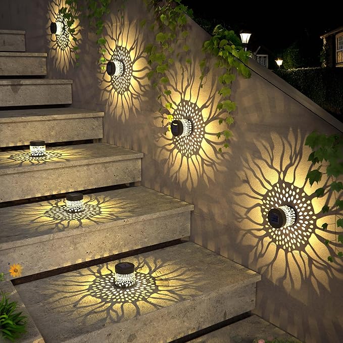 Solar Fence Lights 2 Pack Outdoor Deck Step Wall Lights Metal Waterproof LED Warm Yellow Light for Garden Post Patio Backyard Yard Decor (Sunflower, 2)