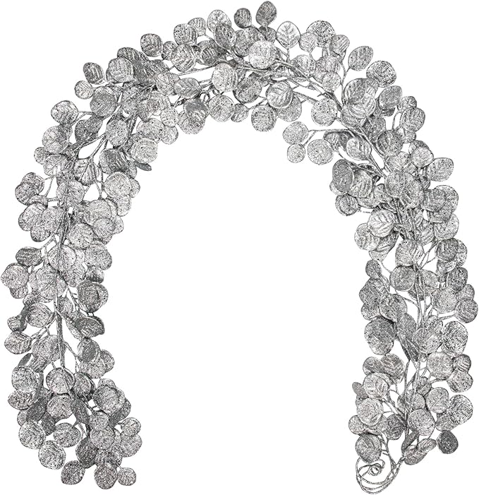 3 Pcs 6FT Christmas Garland Silver Glittered Artificial Eucalyptus Leaves for Mantle Christmas Tree Decorations Indoor Outdoor Hanging Garland Ornaments Garden Door Window Stair Holiday Home Decor