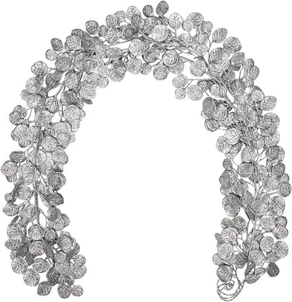 3 Pcs 6FT Christmas Garland Silver Glittered Artificial Eucalyptus Leaves for Mantle Christmas Tree Decorations Indoor Outdoor Hanging Garland Ornaments Garden Door Window Stair Holiday Home Decor