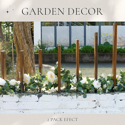 Der Rose 2Pcs Artificial Eucalyptus Flower Garland with Fake Rose Flower Vine Seeded Eucalyptus Leaves Greenery Garland for Wedding Table Backdrop Party Centerpiece Room Decor (Champagne-Total 13FT)