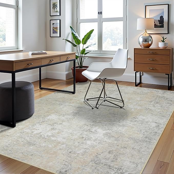 6x9 Area Rugs for Living Room Rug Washable: Abstract Rug for Dining Room Bedroom Carpet Non Slip 6 by 9 Indoor Modern Nursery Home Office Beige Grey