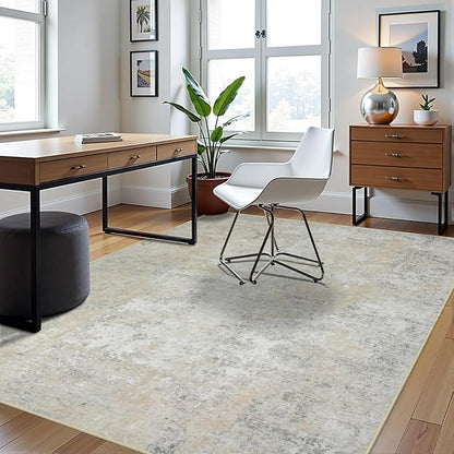 6x9 Area Rugs for Living Room Rug Washable: Abstract Rug for Dining Room Bedroom Carpet Non Slip 6 by 9 Indoor Modern Nursery Home Office Beige Grey