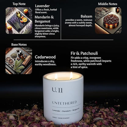 U.11 Luxury Scented Candle – Lavender, Mandarin & Cedarwood | Hand-Poured in USA w/ 100% Natural Coconut & Apricot Wax | Double Wick, Long-Lasting Aromatherapy Candle for Home, Gift & Rest (12.5 oz)