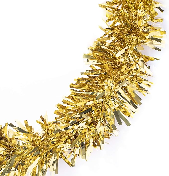 TCDesignerProducts Gold Metallic Twist Garland - 4" x 25' roll, Parade Float Decorations for Trailer Or Golf Cart, Metallic Tinsel Garland, Christmas Garland Décor for Home and Party