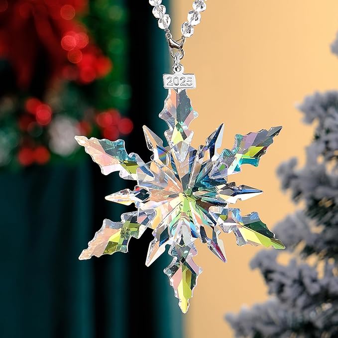 2025 Annual Christmas Ornaments Crystal Snowflake Star - Christmas Tree Ornaments Pendant Crystal Sun Catcher Home Hanging Decor