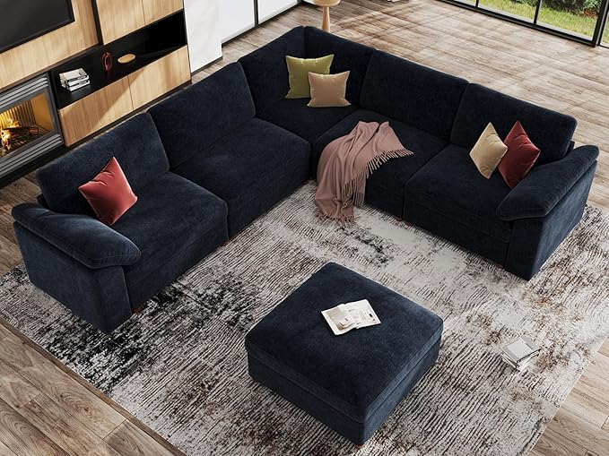 EASE MOOSE Modular Sectional Couch,Chenille Large L Shape Sectional Sofa Modern Luxury Deep seat Modular Sofa Removable and Washable,Blue