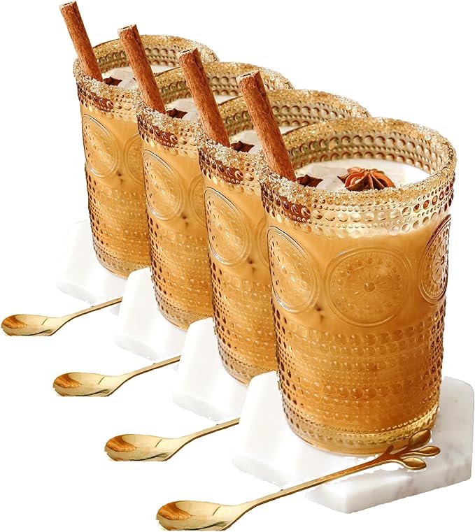 Kate Aspen Hobnail Beaded Floral Amber Drinking Glasses, (13 oz) Vintage Glassware Set Cocktail Glass Set, Juice Glass, Water Cups | Great Hostess Gift & Gift for New Home Owners | (Pack of 24)