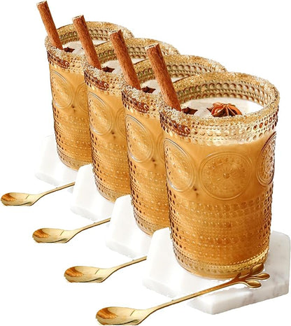 Kate Aspen Hobnail Beaded Floral Amber Drinking Glasses, (13 oz) Vintage Glassware Set Cocktail Glass Set, Juice Glass, Water Cups | Great Hostess Gift & Gift for New Home Owners | (Pack of 24)