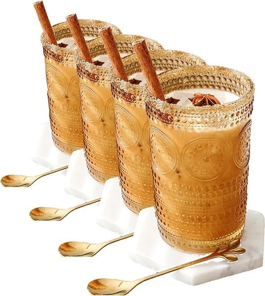 Kate Aspen Hobnail Beaded Floral Amber Drinking Glasses, (13 oz) Vintage Glassware Set Cocktail Glass Set, Juice Glass, Water Cups | Great Hostess Gift & Gift for New Home Owners | (Pack of 24)