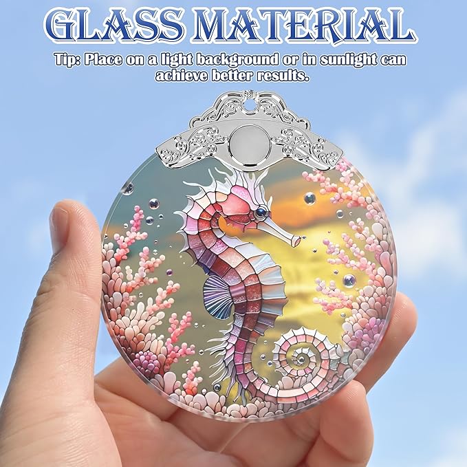 Seahorse Stained Glass Ornament - Christmas Tree Decor