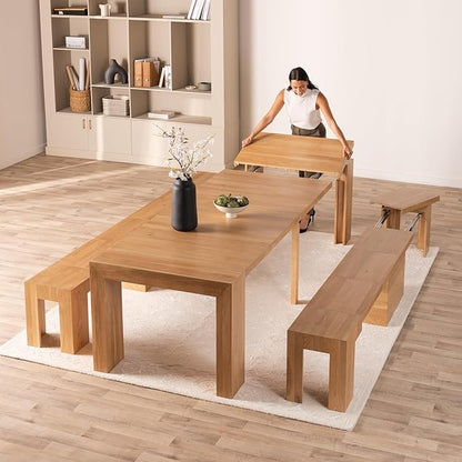Transformer Table Extendable Dining Table Set for 2 to 12, Wood Kitchen and Dining Room Furniture, Space Saving Table & Dining Bench, Modern Dining Room Table Set