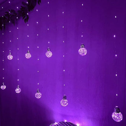 YOLIGHT Wishing Ball Curtain Lights 200 LED Window Curtain String Lights with Remote, USB Battery Powered Twinkle Globe Fairy Lights for Wedding Party Bedroom Halloween Christmas Decoration (Purple)