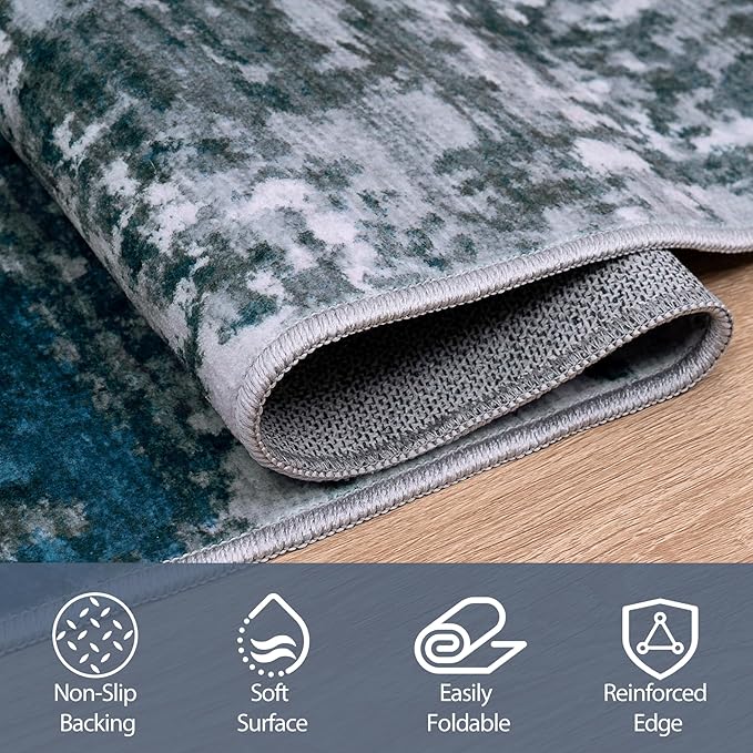 6x9 Area Rugs for Living Room Rug Washable: Abstract Rug for Dining Room Bedroom Carpet Non Slip 6 by 9 Indoor Modern Nursery Home Office Navy Grey