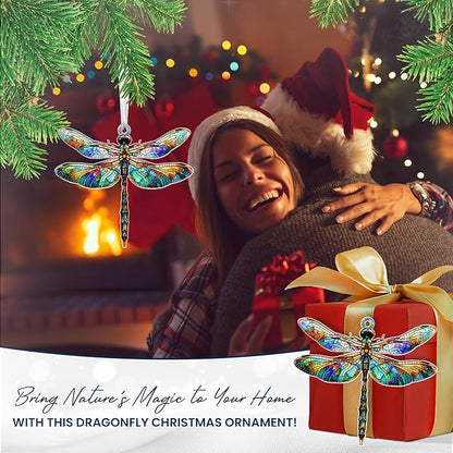 OASSIE Christmas Dragonfly Gifts for Women - Acrylic Christmas Ornaments 2025 for Tree with Card - Dragonflies Decor for Home Garden Decorations, Gifts Ideas for Mom Grandma Friends