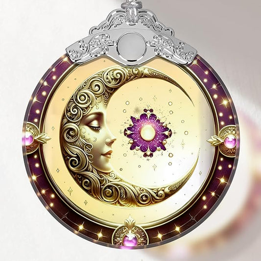 Sun and Moon Stained Glass Ornament, Xmas Ornaments, Sun and Moon Christmas Decor, Ornaments for Christmas Tree, Holiday Presents, Gift Exchange Ideas