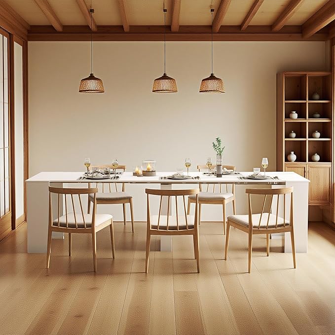 20''- 118.5'' Extendable Dining Room Table, Expandable Dining Table, Modern Large Table, for 2-12 Person, White