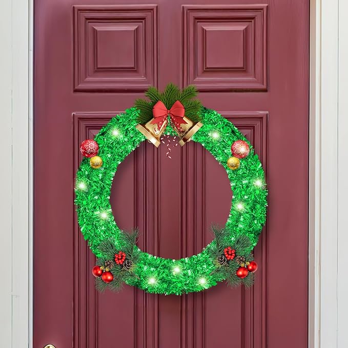 50FT Green Christmas Tinsel Garland - Metallic Tinsel Glitter Twist Garland Hanging Streamers for Indoor Decor, Xmas Tree Garlands Decorations