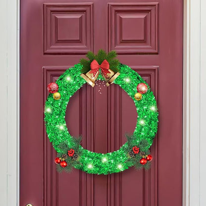 50FT Green Christmas Tinsel Garland - Metallic Tinsel Glitter Twist Garland Hanging Streamers for Indoor Decor, Xmas Tree Garlands Decorations