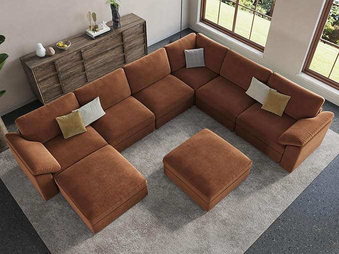 EASE MOOSE Oversized Sectional Modular Sofa,Chenille Large u Shape Sectional Couch Wide Deep Brown Modular Sofa Couch