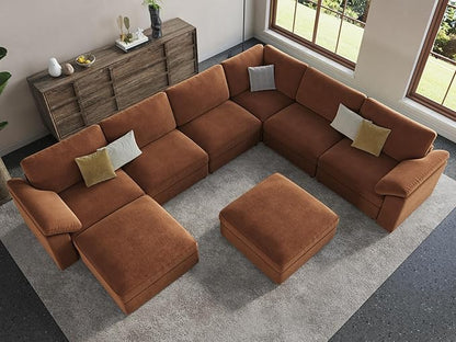 EASE MOOSE Oversized Sectional Modular Sofa,Chenille Large u Shape Sectional Couch Wide Deep Brown Modular Sofa Couch
