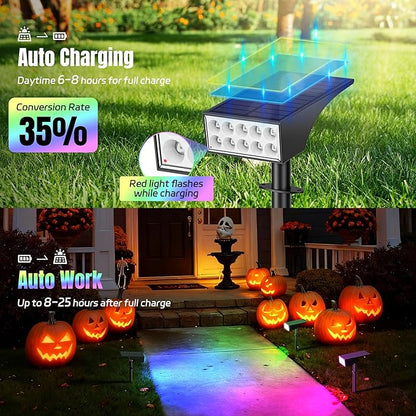 Solar Spot Lights Outdoor Color Changing, [7 Mode/2 Pack] Christmas Landscape Spotlights, Solar Lights Outdoor Waterproof,Led Powered Flood Light for Halloween Pathway Yard Garden Tree Walkway