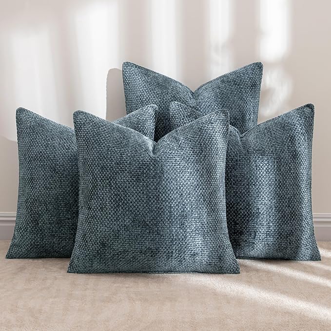 MIULEE Pack of 4  Throw Pillow Covers 18x18 Inch Navy Blue Soft Decorative Chenille Pillow Covers Farmhouse Accent Cushion Covers for Boho Home Decor Bedroom Living Room