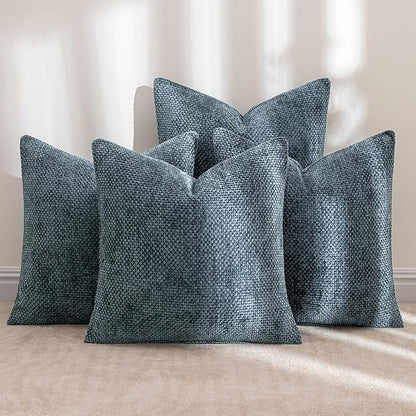MIULEE Pack of 4  Throw Pillow Covers 18x18 Inch Navy Blue Soft Decorative Chenille Pillow Covers Farmhouse Accent Cushion Covers for Boho Home Decor Bedroom Living Room