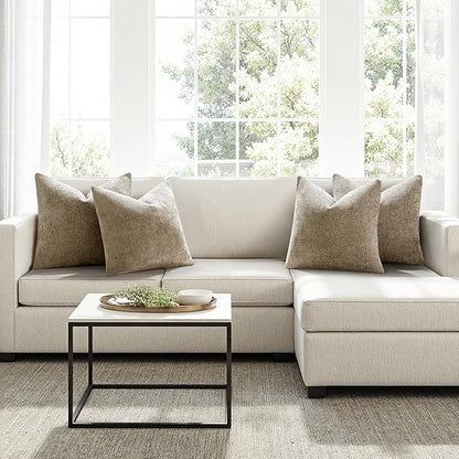 MIULEE Pack of 4 Throw Pillow Covers 18x18 Inch Khaki Soft Decorative Chenille Pillow Covers Farmhouse Accent Cushion Covers for Boho Home Decor Bedroom Living Room