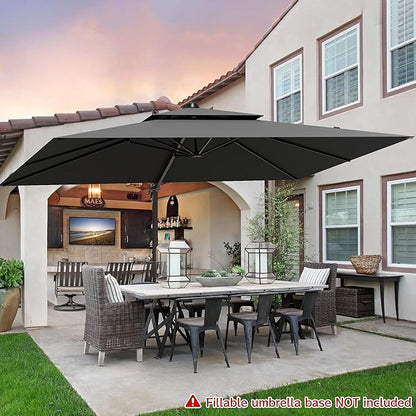 9x12FT Cantilever Patio Umbrella - Heavy Duty Double Layer Offset Design with 360° Rotation, Large Rectangle Sun Shade Umbrella for Garden, Deck, Pool, Backyard, Grey