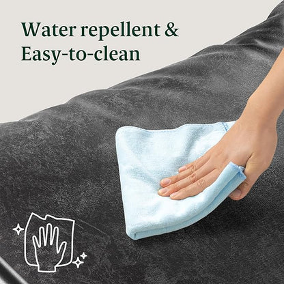 ZINUS Aidan Faux Leather Sling Accent Chair, Metal Framed Armchair with Shredded Foam Cushioning, Slate Grey