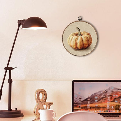 Hxlac Vintage Fall Pumpkin Print Round Wall Art Framed, Rustic Fall Round Wall Decor, Halloween Autumn Hanging Canvas Prints Wall Sculptures for Home Living Room Bedroom Decor, 10x10 Inch