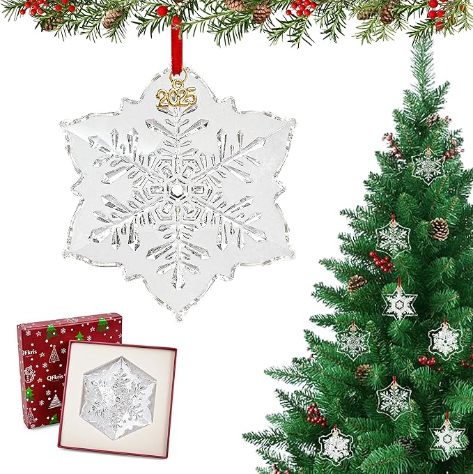 Crystal Snowflake Ornaments for Christmas Tree, 3.5" Clear Glass Snowflake Ornaments 2025, Crystal Christmas Snow Flake for Tree, Xmas Gift for Home Decoration