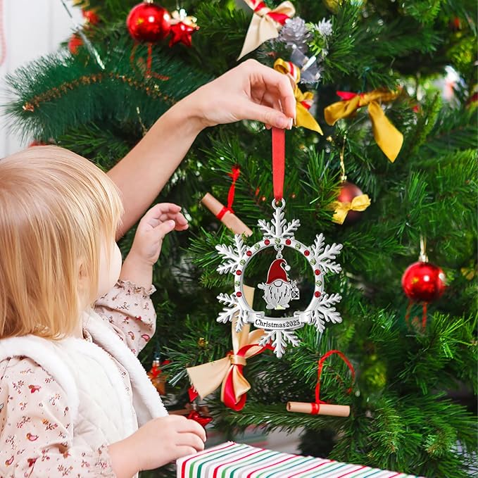 Christmas Gnome Ornament 2025 Shiny Silver Christmas Snowflake Ornaments Funny Holiday Xmas Keepsake Pendant Christmas Tree Hanging Decor Housewarming Gift (2025)