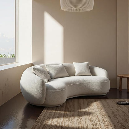 Acanva Modern Curved Sectional Living Room Couch, Minimalist Comfy Boucle Fabric Modular Sofa for Apartment, Home Office, 3-Seater, White